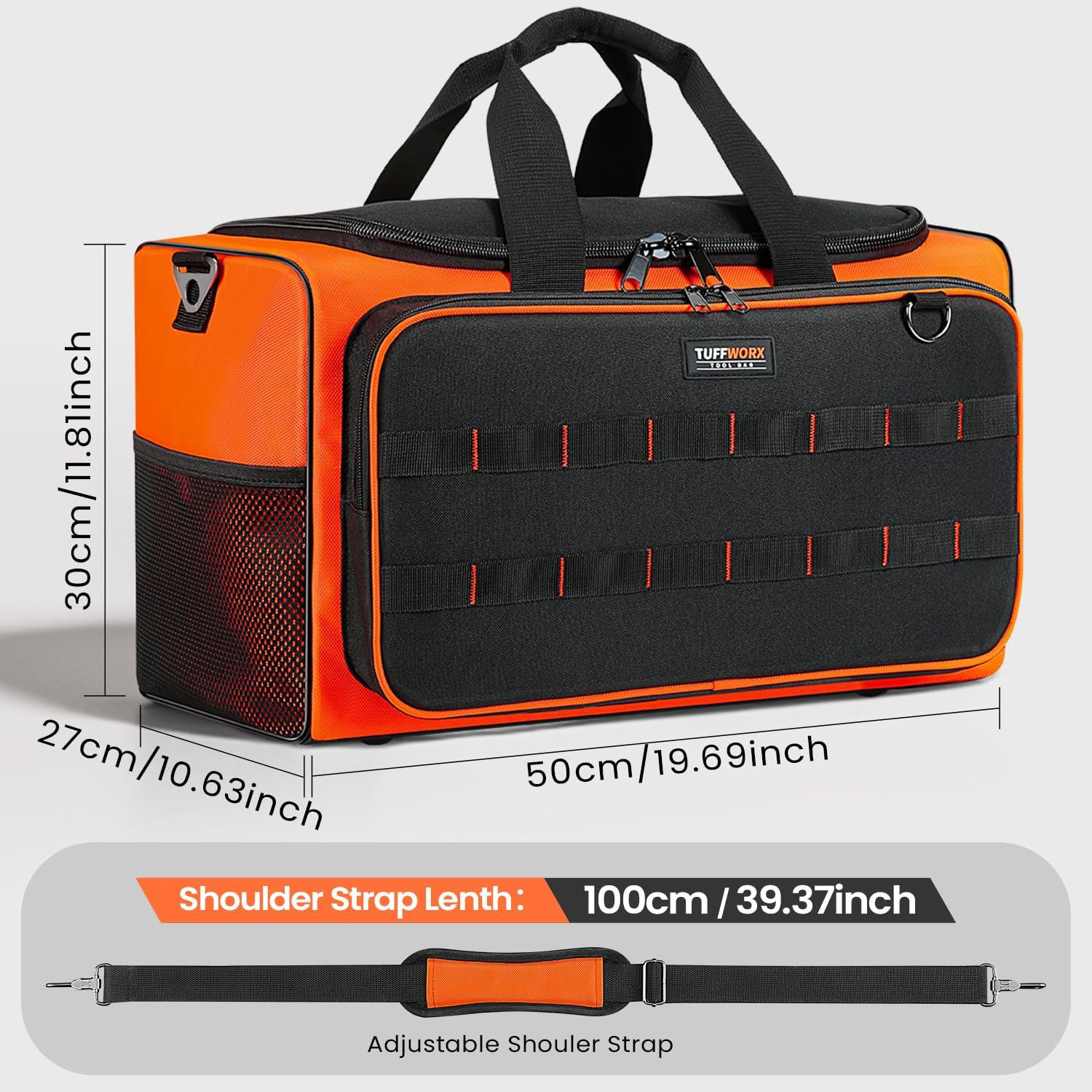 Durable Heavy Duty Tool Bag, 2 Pockets, 19.7″x11.8″x10.6″, Black & Orange