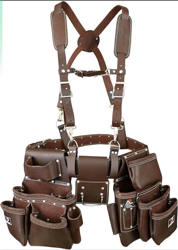 AP-LEATHER PRO-19 100% Genuine Full Grain Leather Tool Belt/Pouch/Bag – Brown