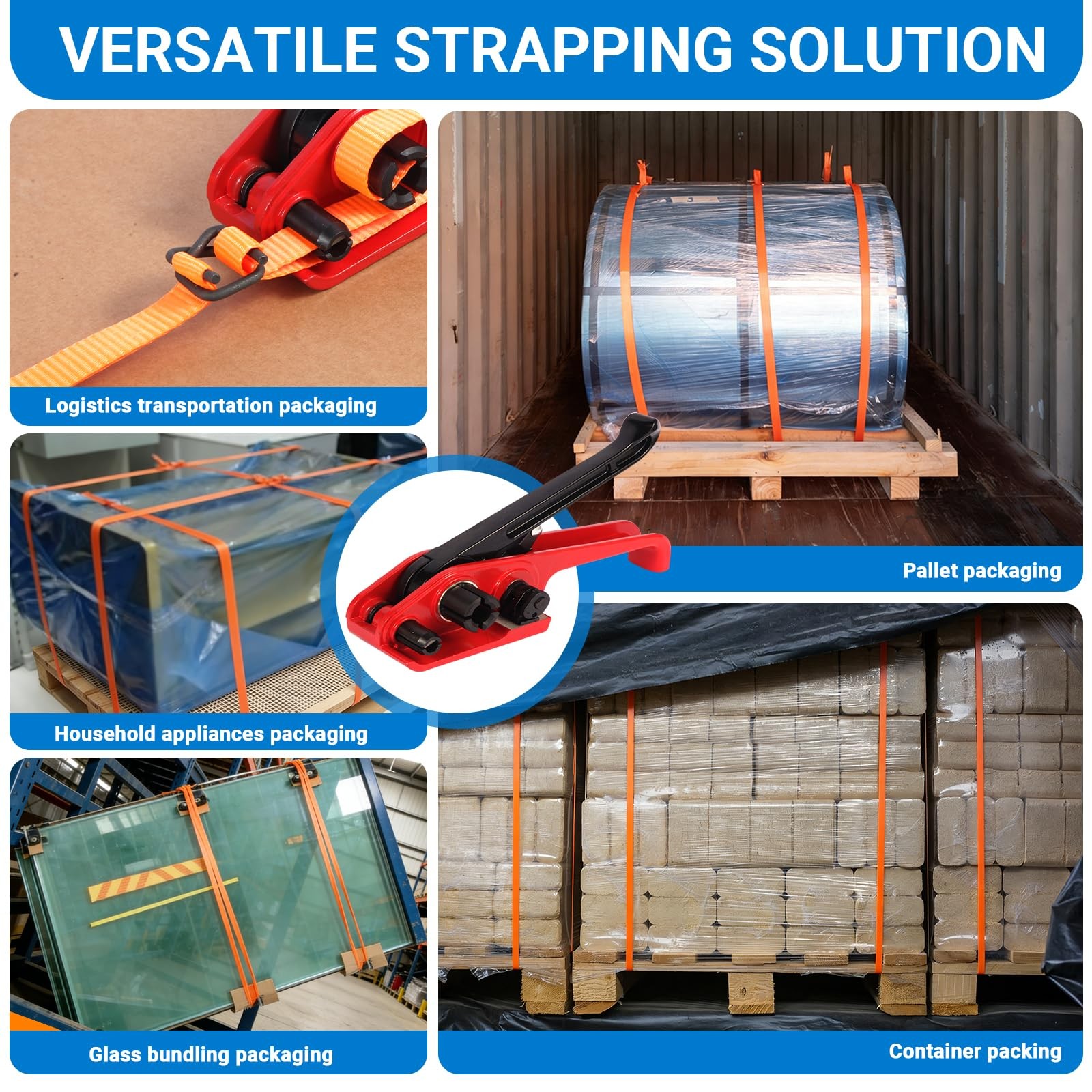 Woven Cord Banding Kit Pallet Packaging Tool 3/4″ x 147′ Strapping, Orange