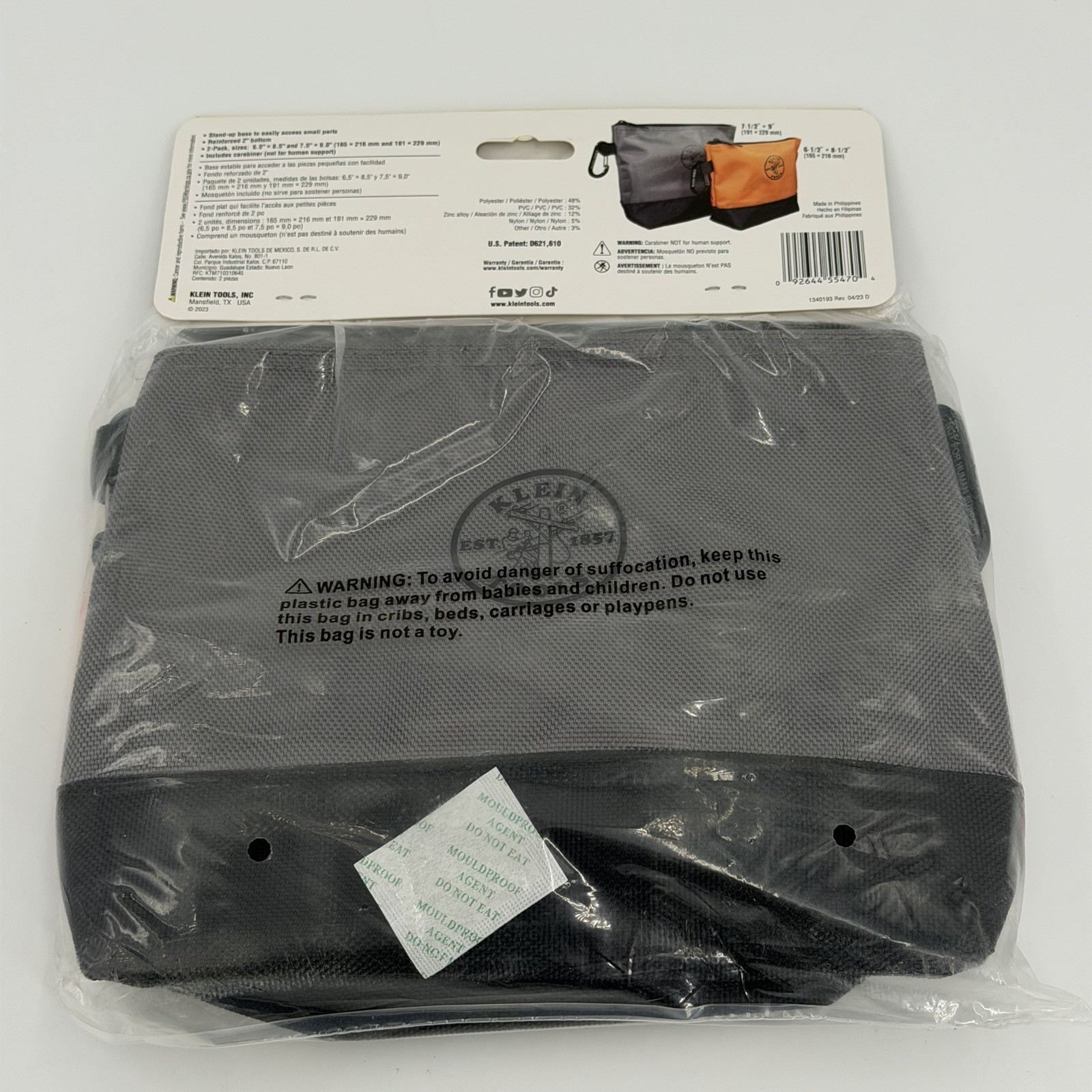 🔥Klein Tools Zipper Bag Stand Up Tool Pouch 2-Pack 55470 NEW