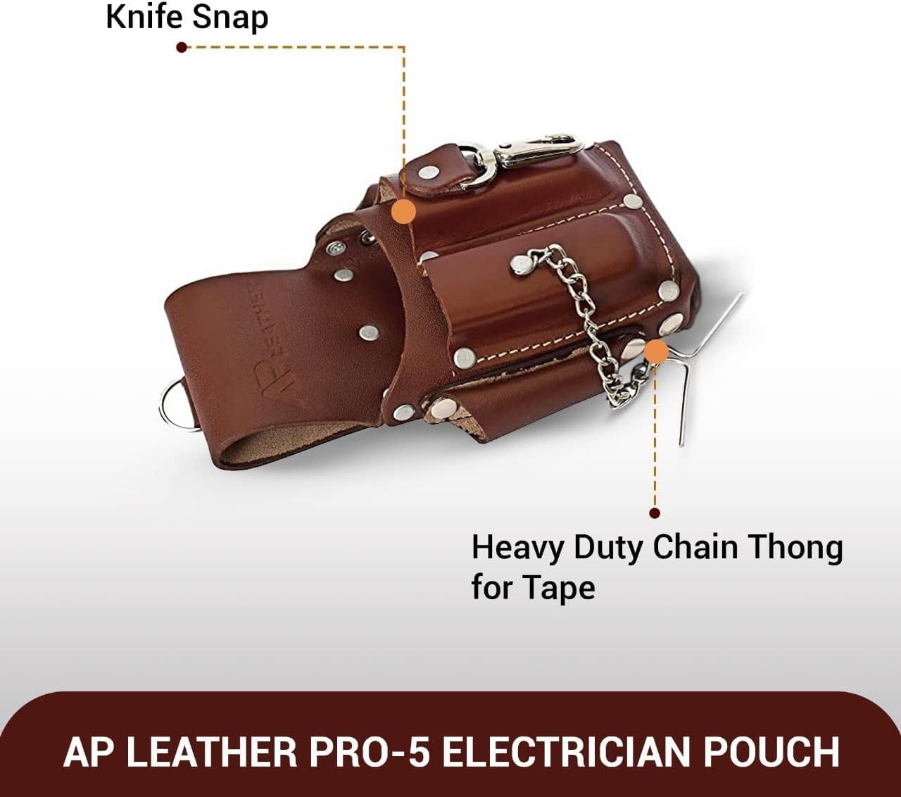 Ap-Leather Pro-5 Electrician Pouch, Leather Tool 5 Pocket Pouch Maroon
