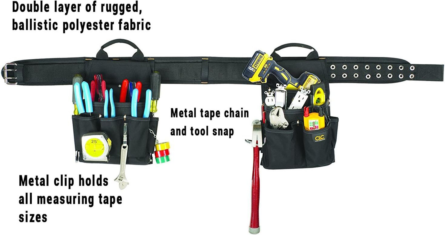 CLC 5609 3-Piece Electrical Tool Belt, 20 Pockets, Adjustable 29-46″ Black