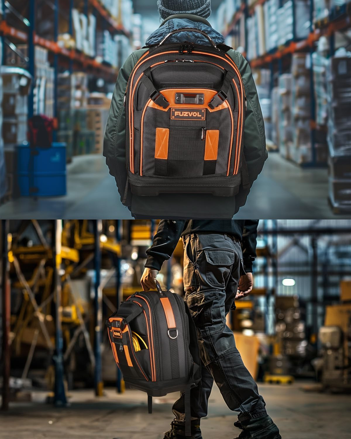 Heavy Duty Tool Backpack with Removable Organizer & Laptop Compartment, Orange
