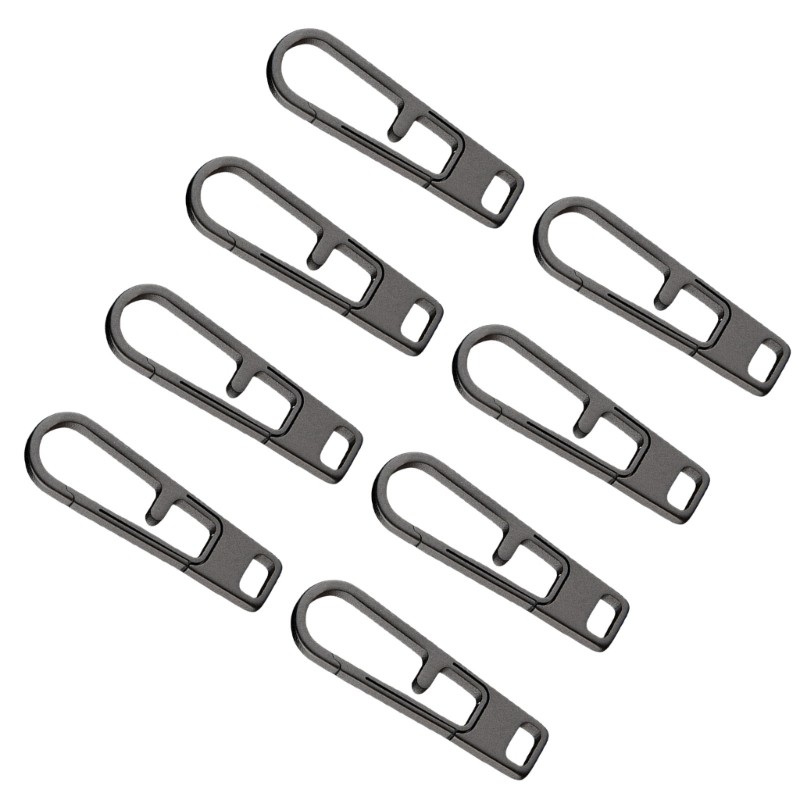 8Pcs Titaniums Alloy Zippers Puller Headers Spring Keychains Hanging Buckles