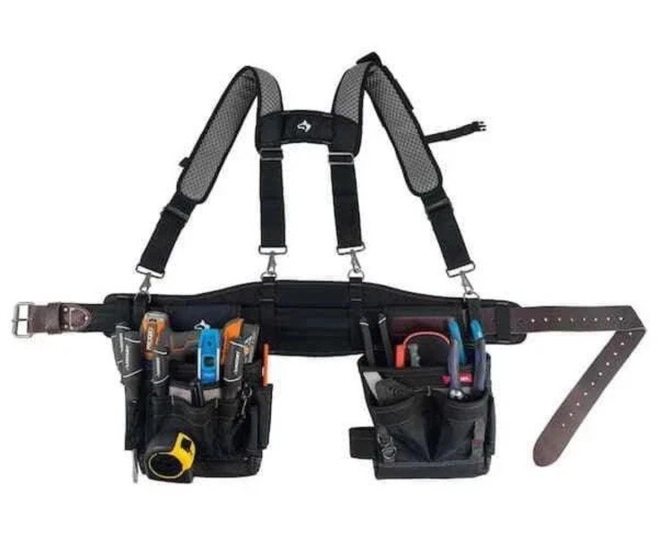 Husky 2 Bag Electricians Heavy Duty Work Tool Storage Belt With Suspenders NEW