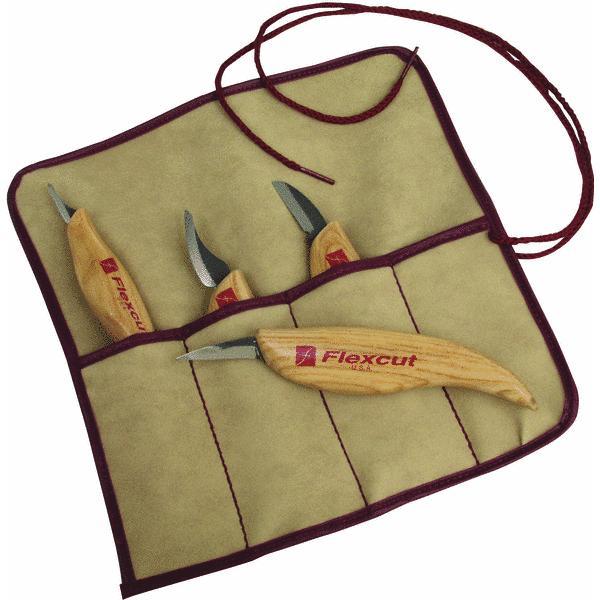 (1)-Carving Knife Set Flexcut Tool KN100 4 piece knife set with tool roll