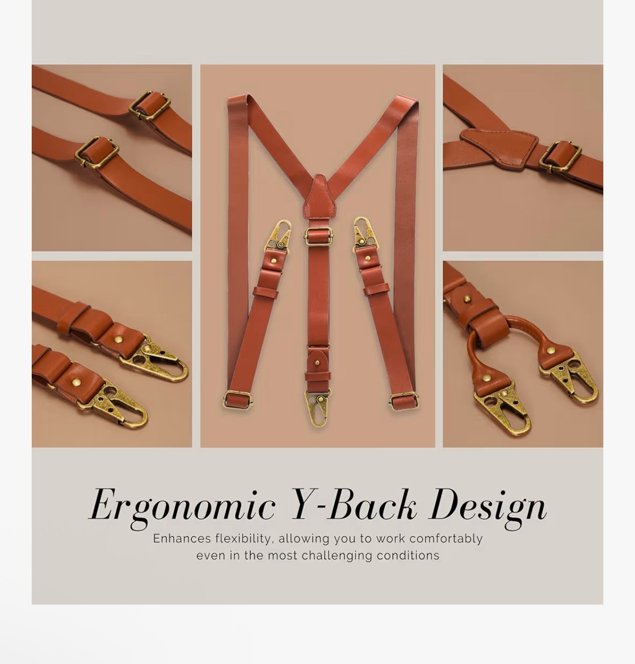 SAIGON handicraft Leather Suspenders Adjustable length (32″ to 54″), Brown