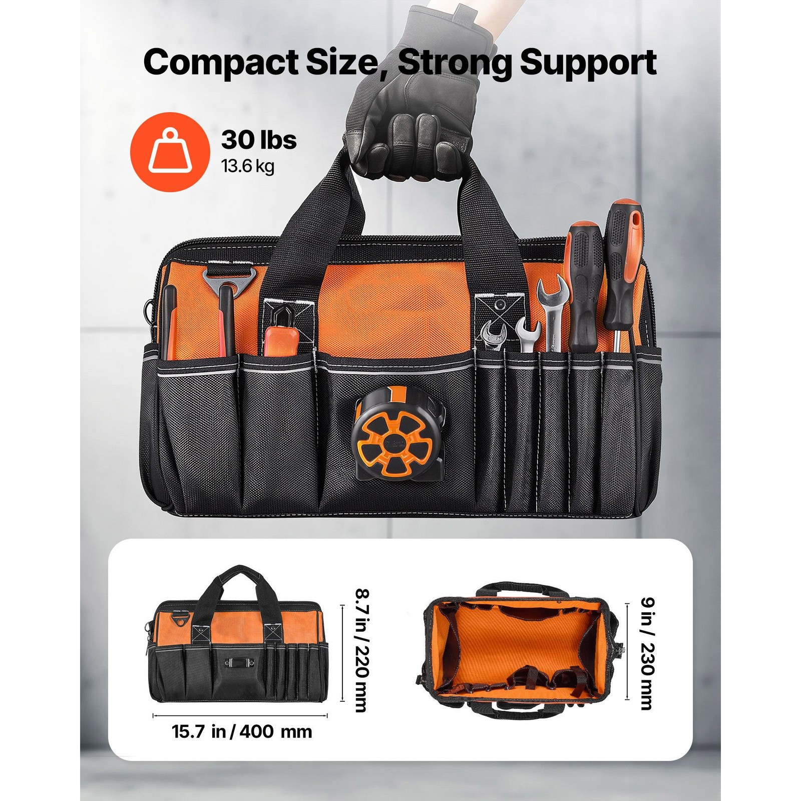 33 Pocket Tool Bag 15.7in 1680D Polyester Organizer with Power Tool Compartment