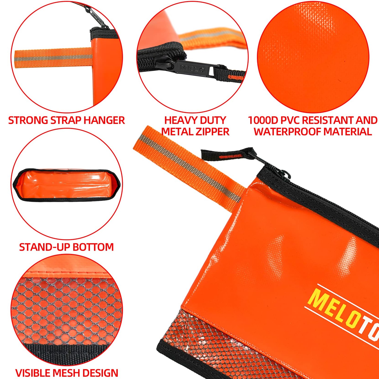 12 Inch Zipper Tool Pouch Multipurpose Small Bag Carry Case Black Orange