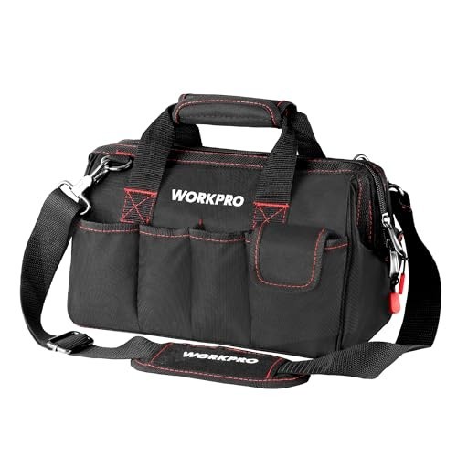 Tool Bag 12 Inch Wide Mouth Double Pull Zipper 7 Exterior Pockets Polyester
