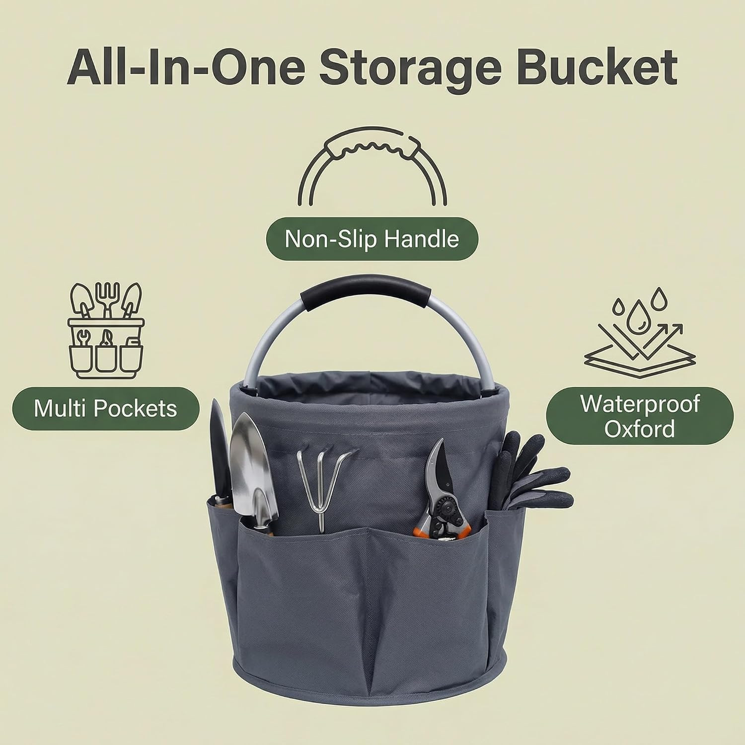 Cleaning Caddy with Handle,17L Foldable Collapsible Bucket 600D Oxford Fabric, 6
