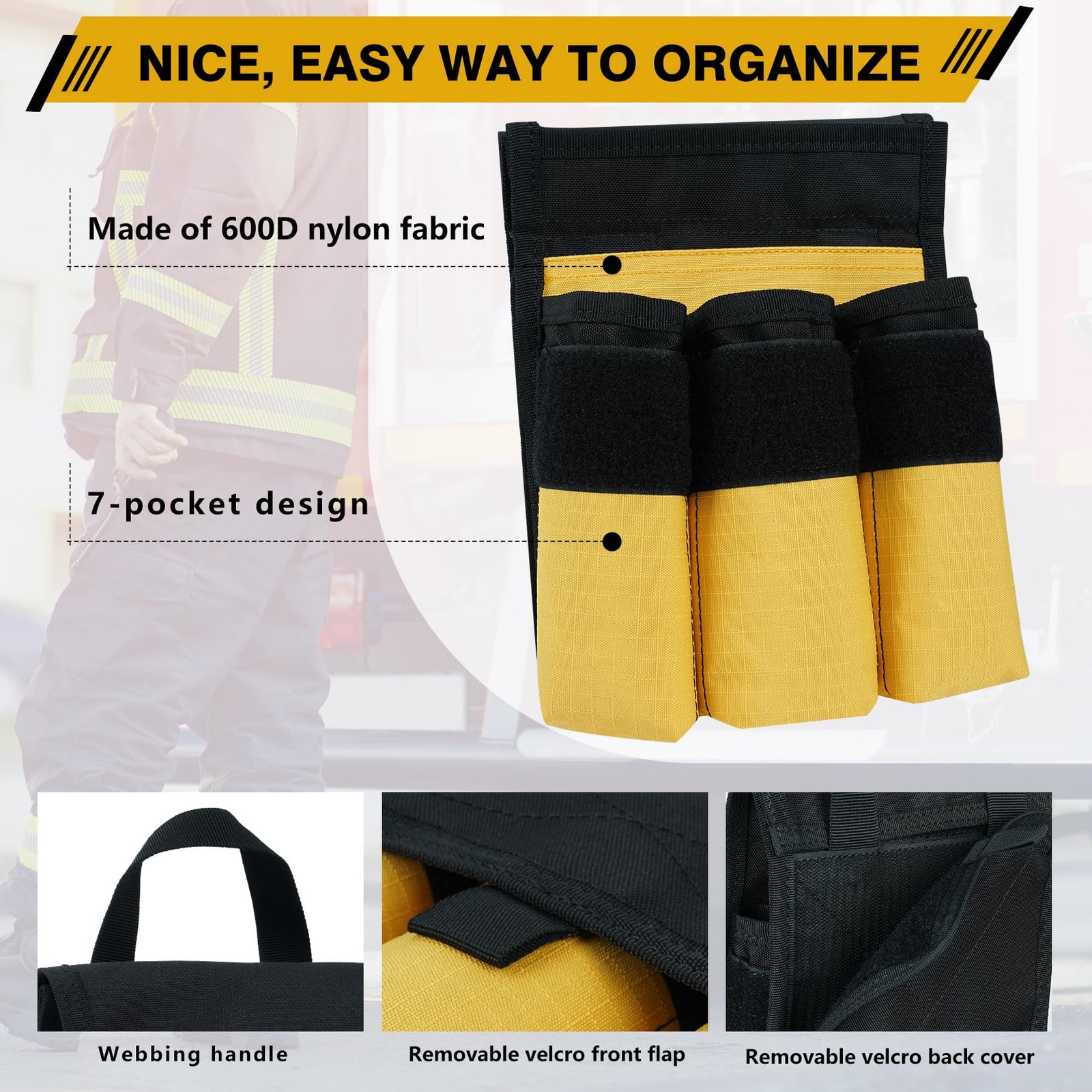 7Pocket Firefighter Tool Pouch Carry Handle Flap Fits Bunker Gear Organizer