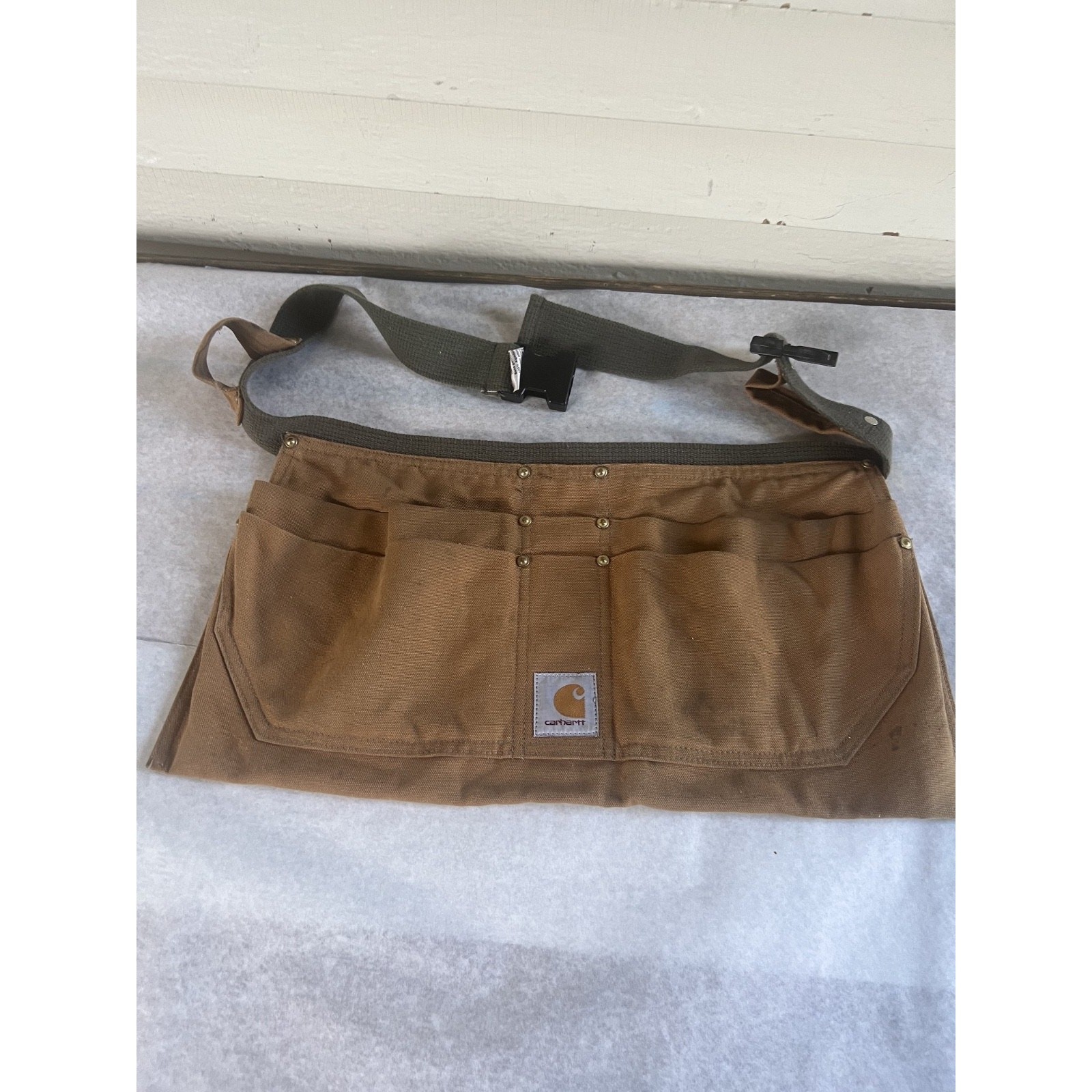 Vintage Carhartt A09 BRN Duck Canvas Tool Apron Waist Bag Made in USA Brown S/M