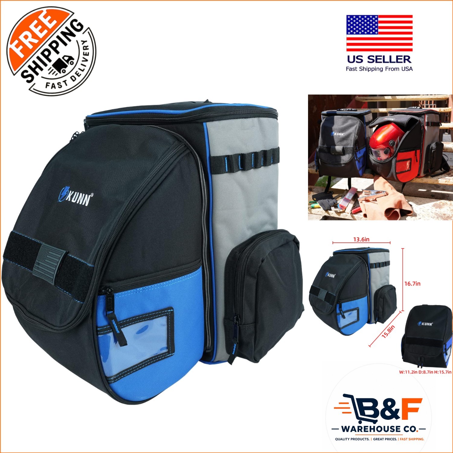Elegant Blue Welding Backpack – Water-Repellent with Padded Protection & Storage