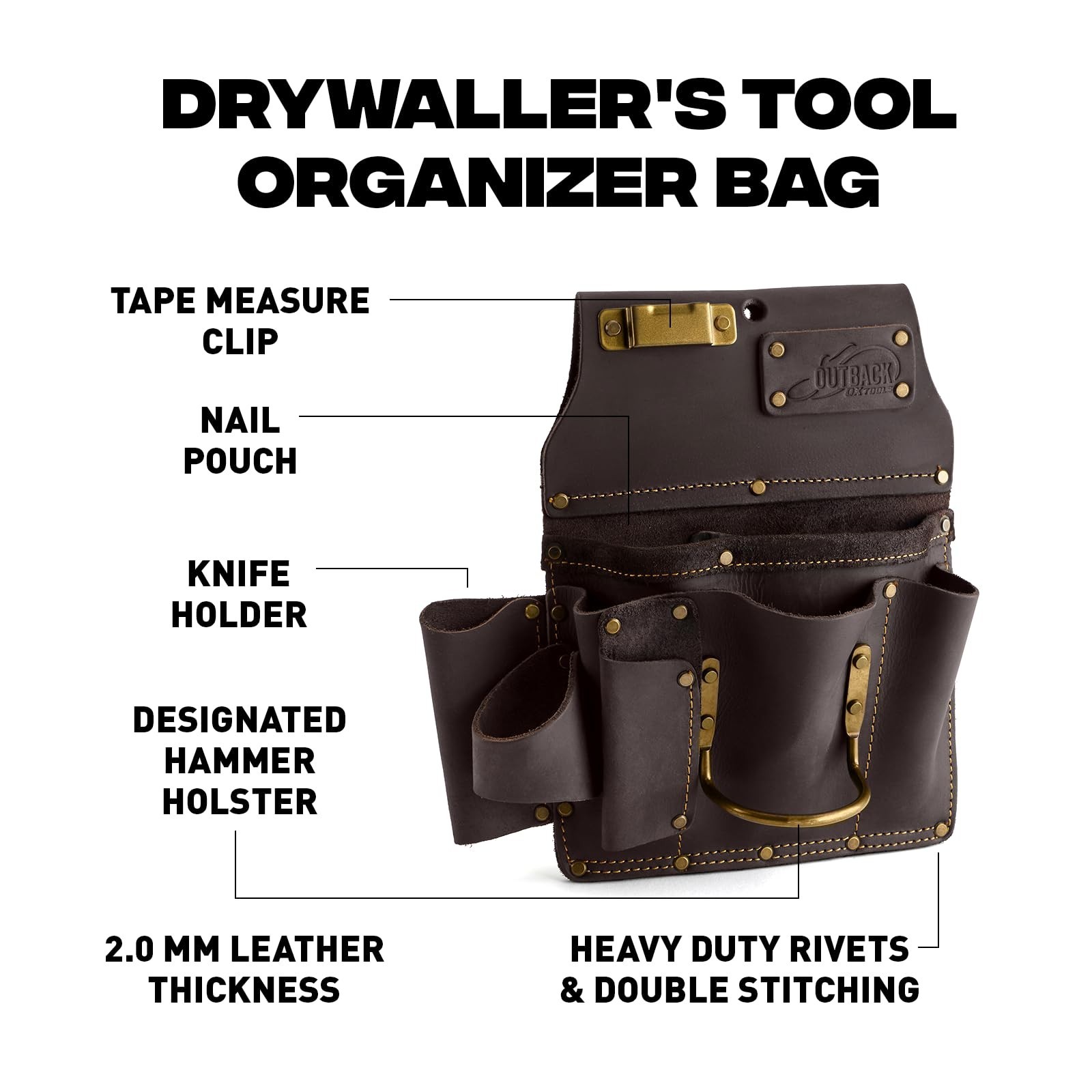 Ox Pro Full Grain Leather Tool Pouches – Made with Double Stitching and Rivet…