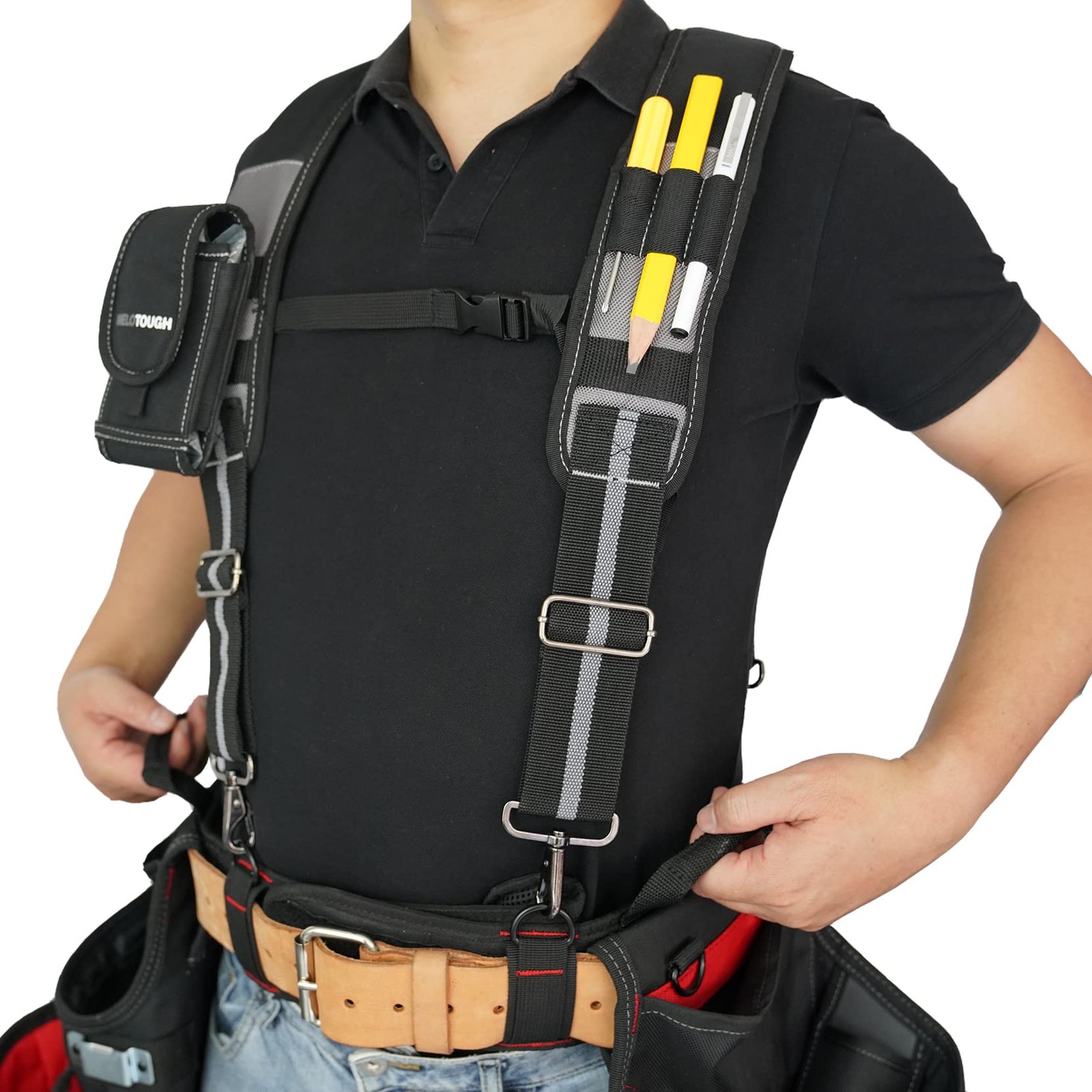 Tool Belt Suspenders Construction Work Detachable Phone Holder Foam Pad Grey
