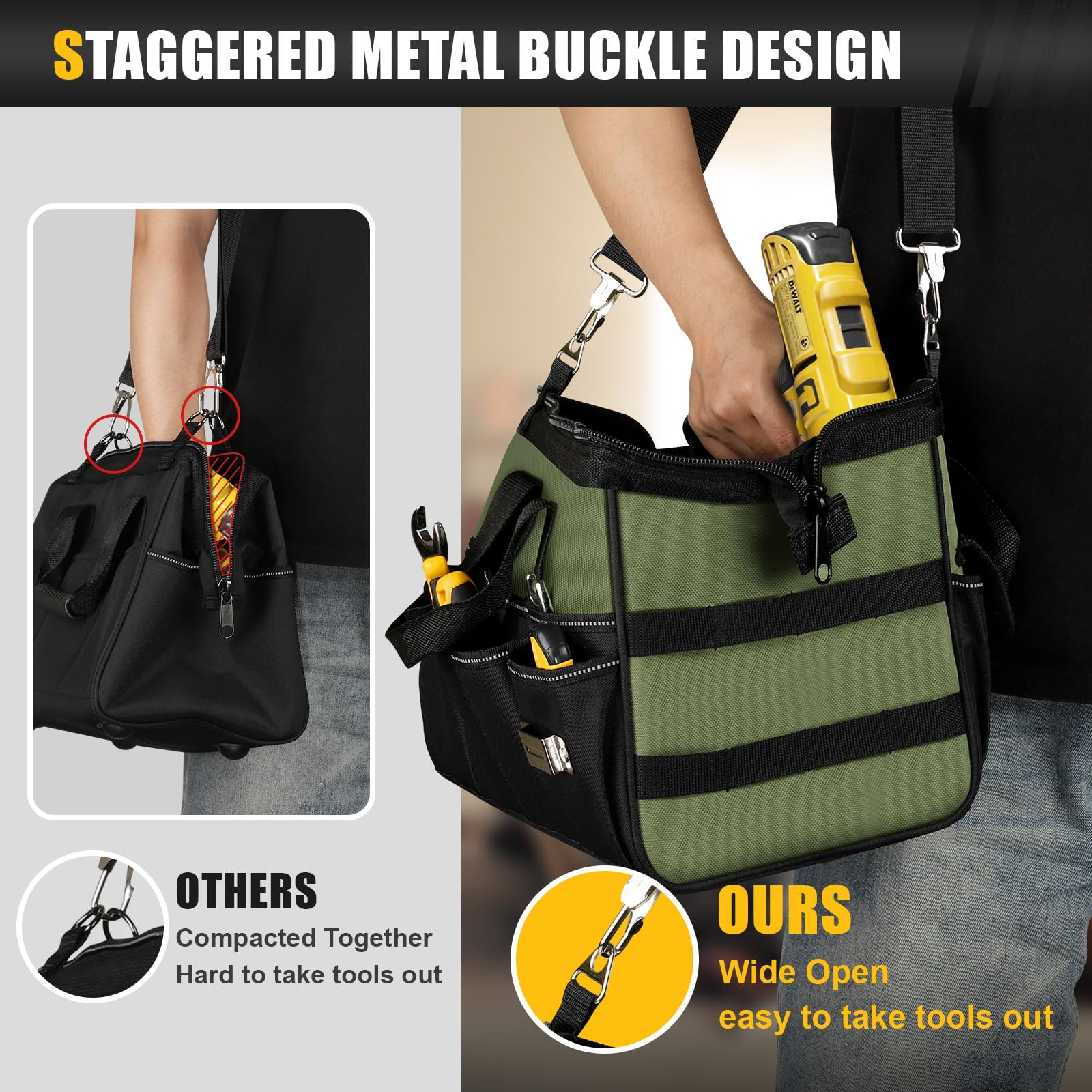 Heavy Duty Tool Bag 15-Inch, 16-Pocket Portable Empty Tool Box Organizer Stor…