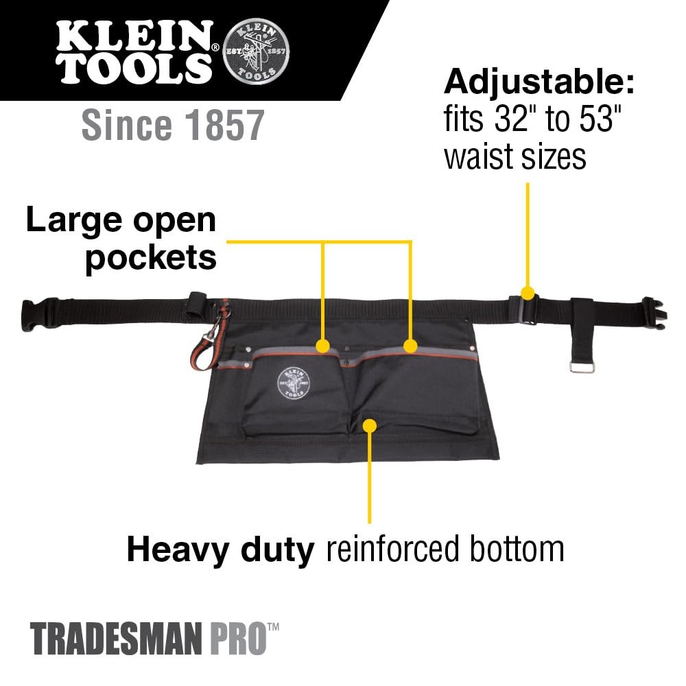 Klein Tools 5244 Tool Apron, Tape Thong and Four Reinforced 4-Pocket, Black