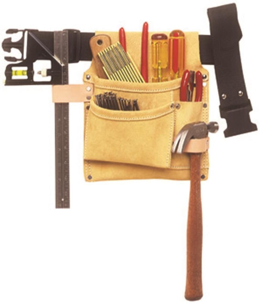 Custom LeathercraftIP489X Suede Tool Bag & Poly Belt, 3 Pocket , Tan