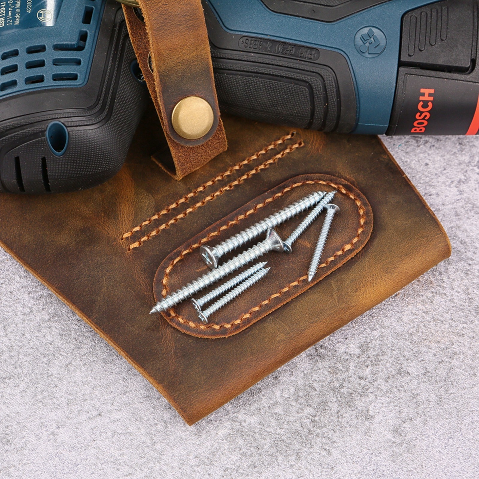 Leather cordless compact drill holder for tool belt, real leather drill holster