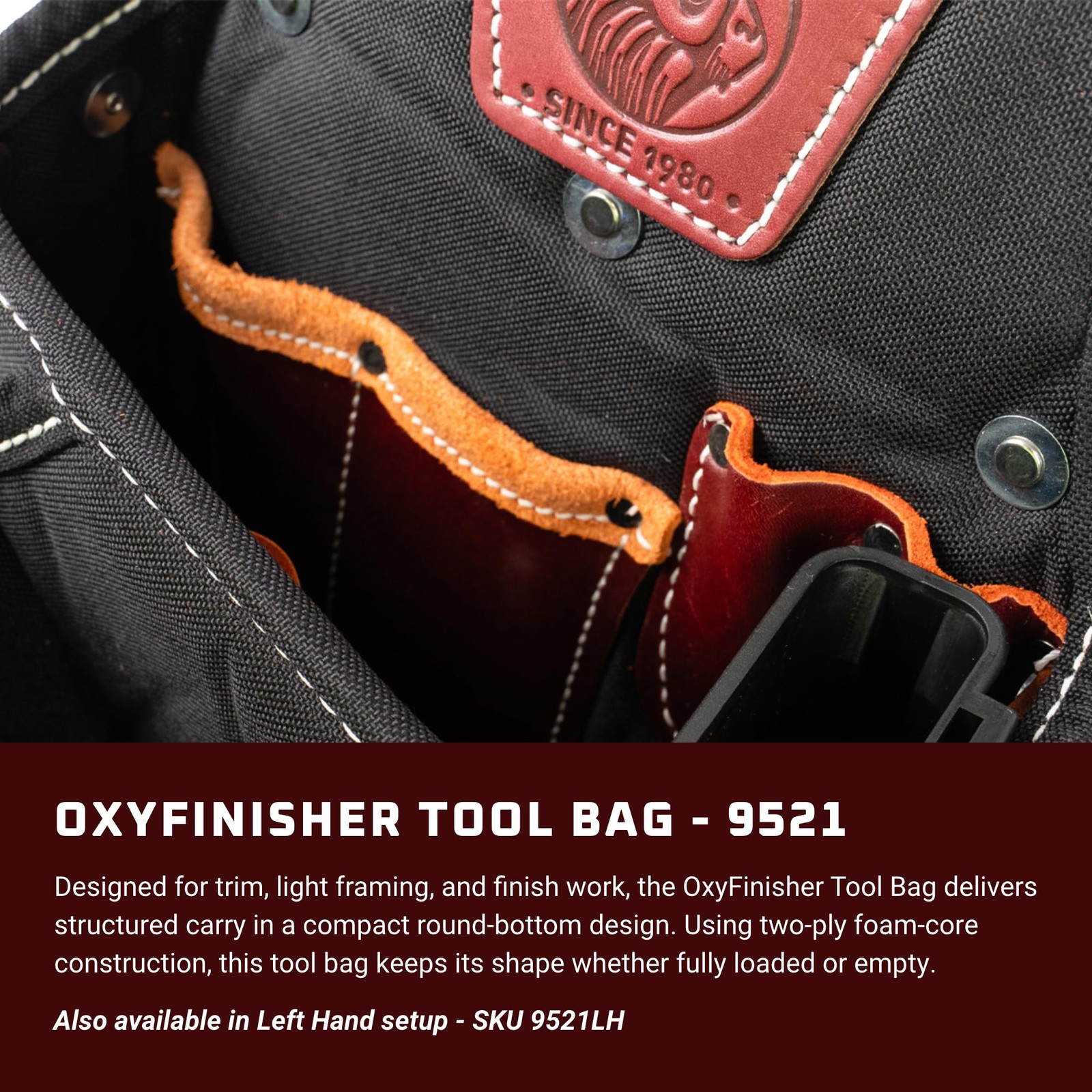 Occidental Leather OxyFinisher Tool Bag – 12 Pockets & Right Hand, Black