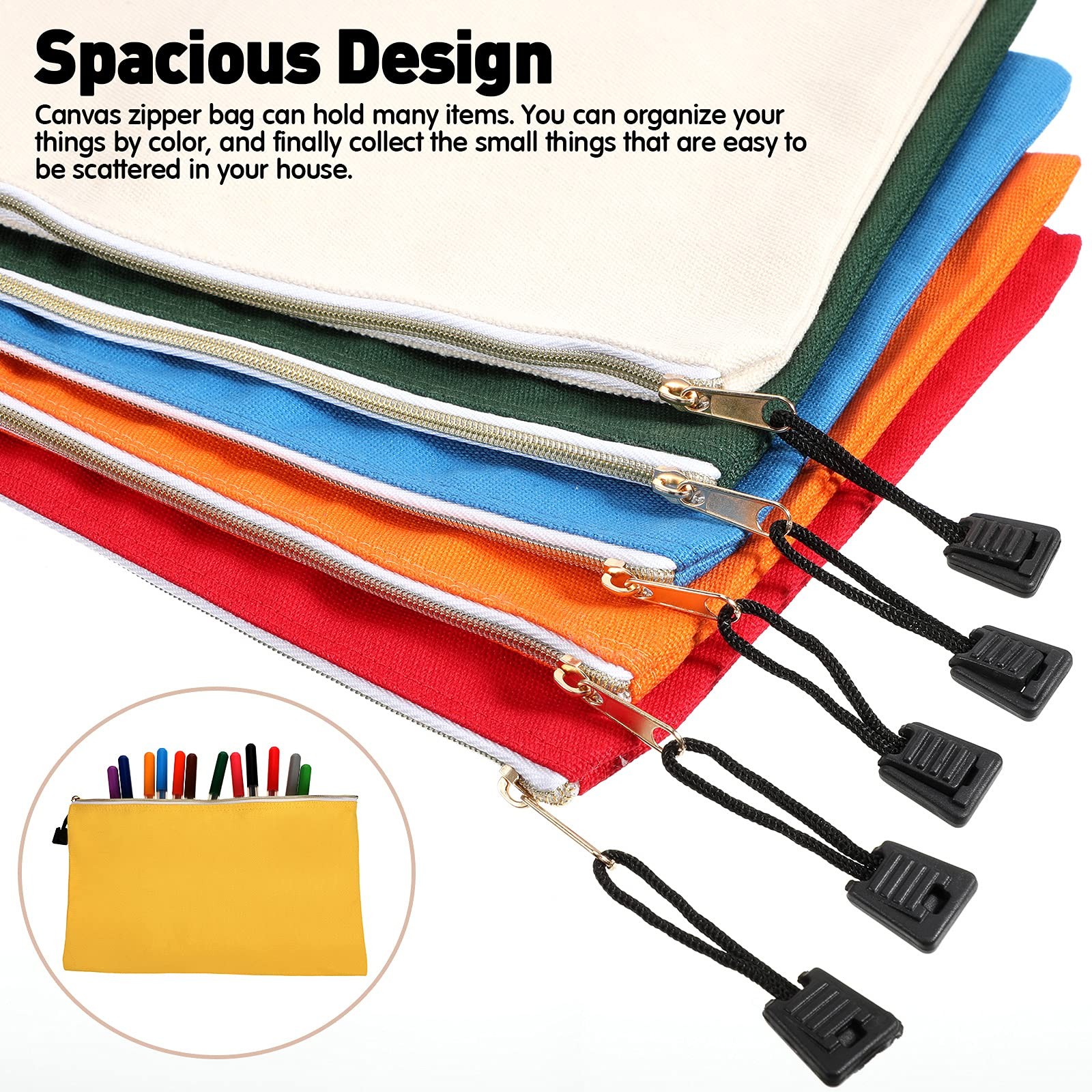 10 Pieces Canvas Tool Pouch Metal Zipper Utility Tool 10 Colors Multi-purpose