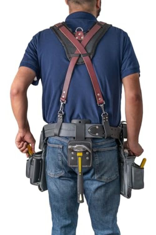 Leather Padded Tool Belt Suspenders w/Chest Strap| Pencil Sleeve| Comfortable