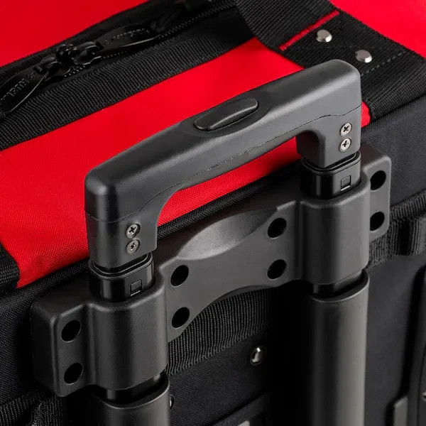 18in Rolling Tool Bag 18 Pocket Heavy-Duty Telescoping Handle Wheels Red