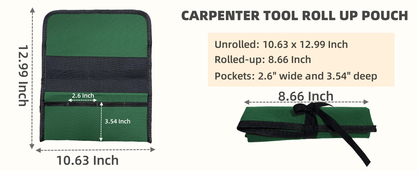 Small Canvas Chisel Roll, Chisels Bag Tool Organizer with 4 Pockets, Metal Pry