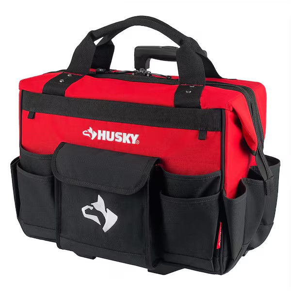 18in Rolling Tool Bag 18 Pocket Heavy-Duty Telescoping Handle Wheels Red