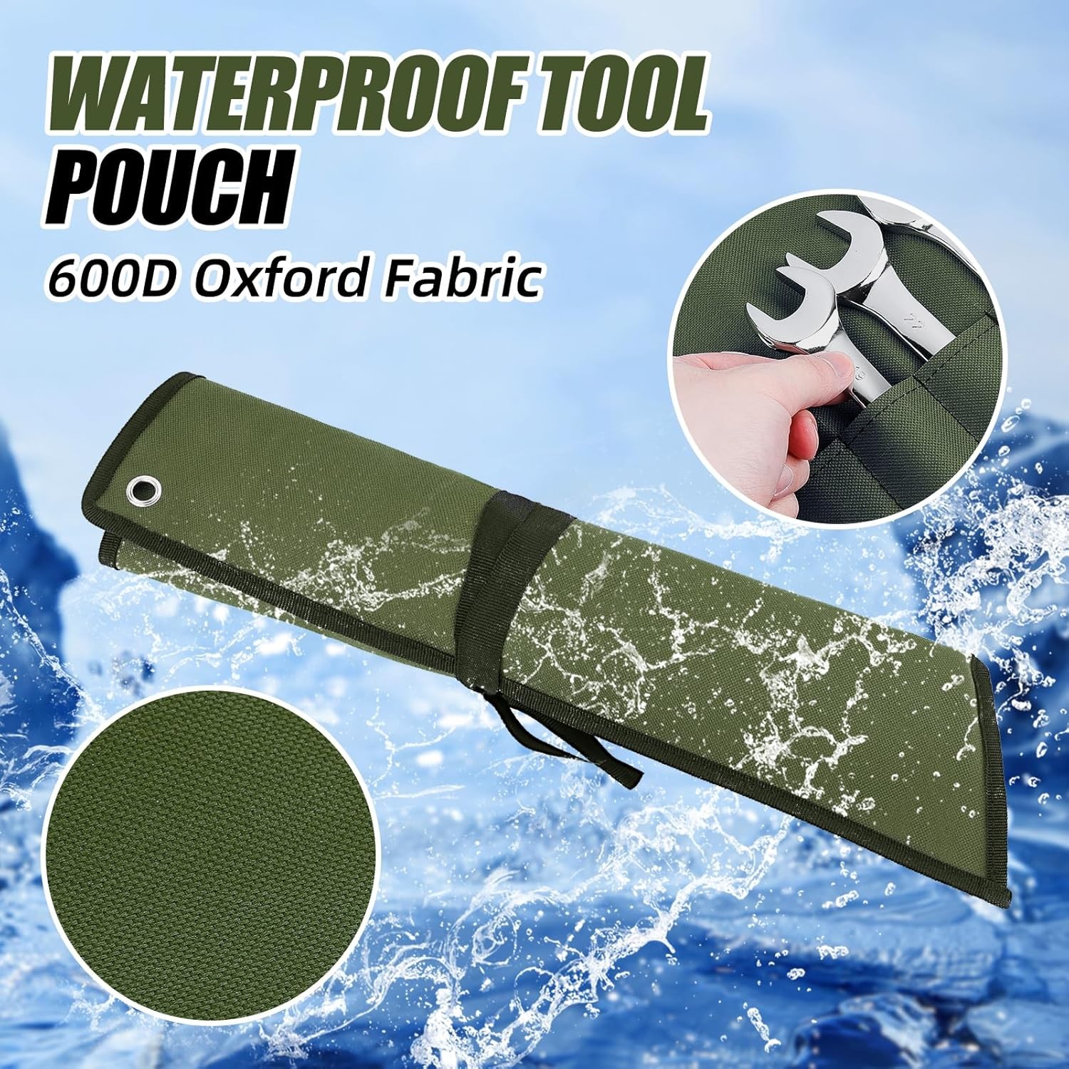 Waterproof Green Wrench Roll Organizer 16 Pockets Oxford Cloth Tool Storage