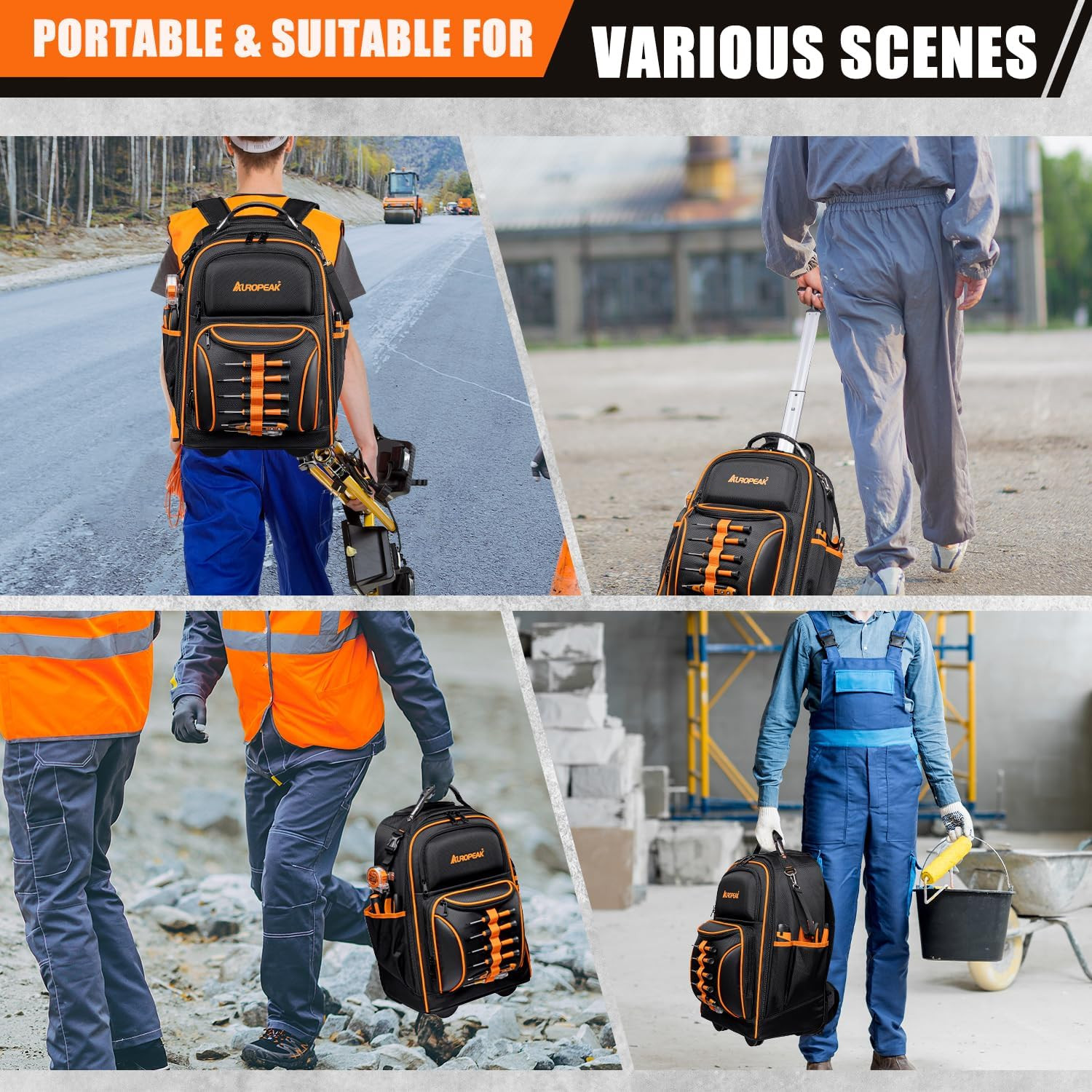 Ultimate 2-in-1 Rolling Tool Backpack with 63 Pockets for Pros