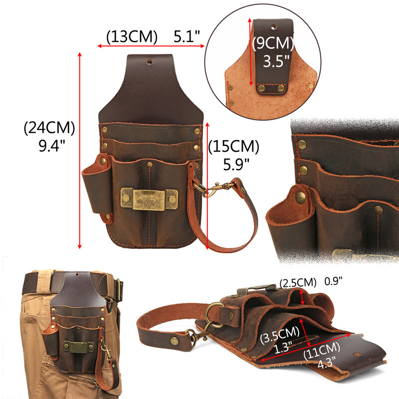Tourbon Leather Tool Holster Electric Tape Thong Tunnel Pouch 5 in 1 Belt Holder