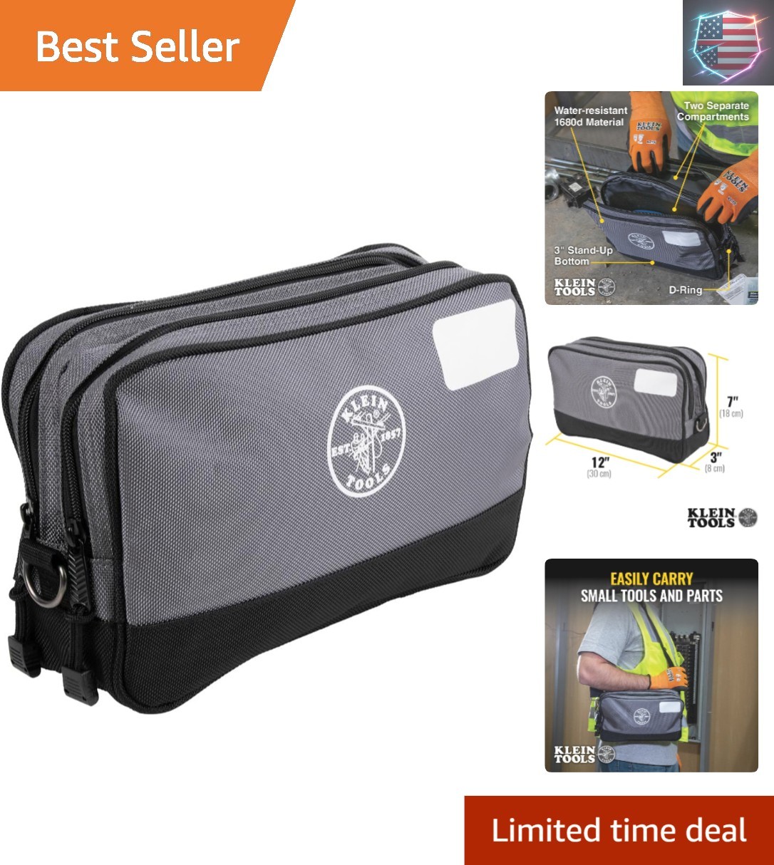 Tool Pouch, Dual Compartments, Heavy-Duty Tool Bag Organizer, Multipurpose Bag.