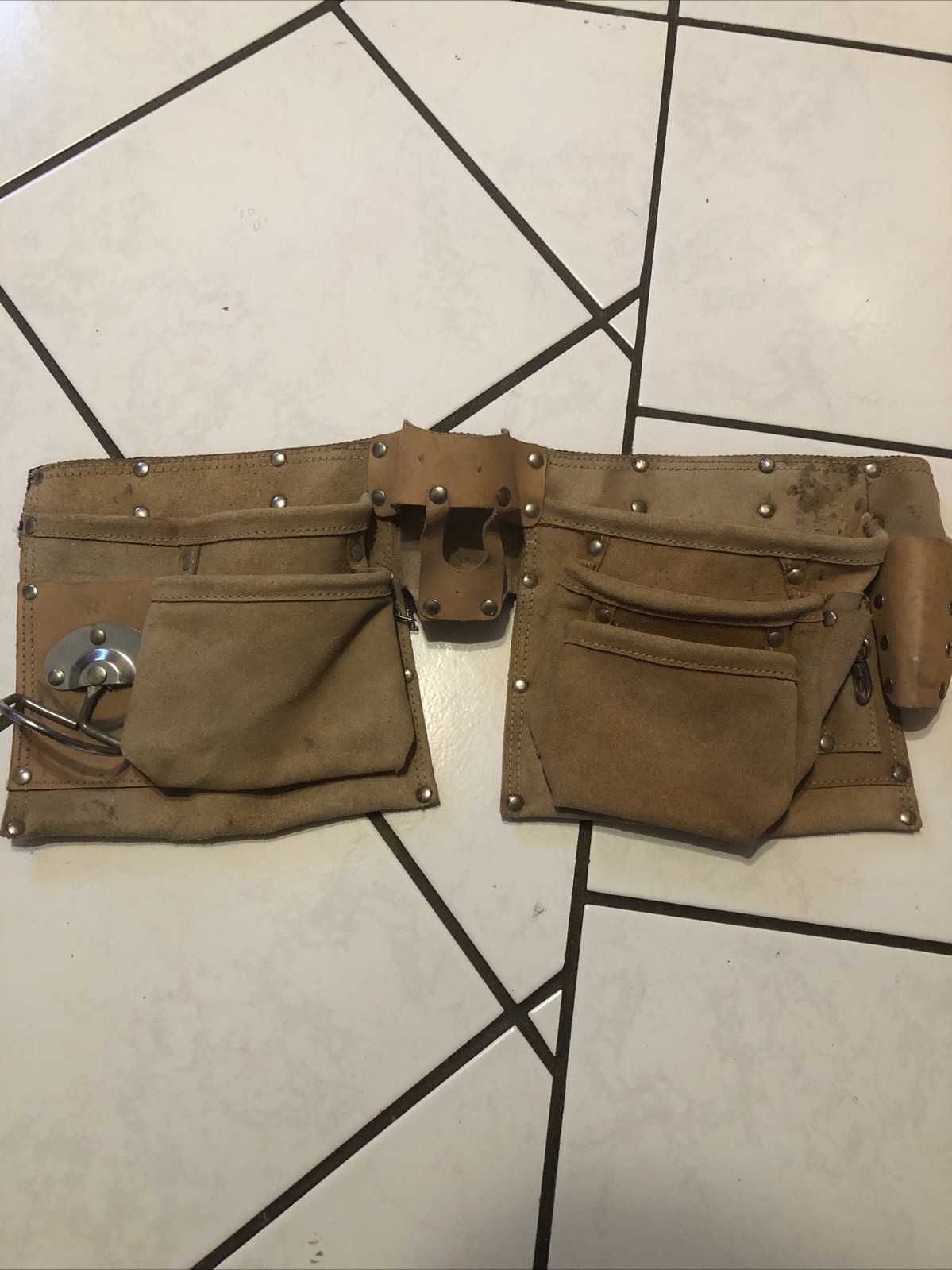 Leather Carpenter Tool Belt Unbranded Heavy Duty USA Made 7 Pockets Adjustable