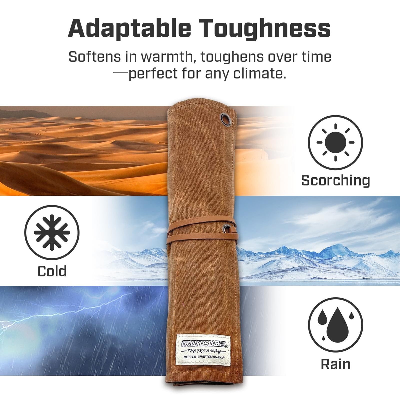 IRONCUBE Tool Pouch, 12 Pockets Wax Canvas Weatherproof Roll-Up Storage Brown