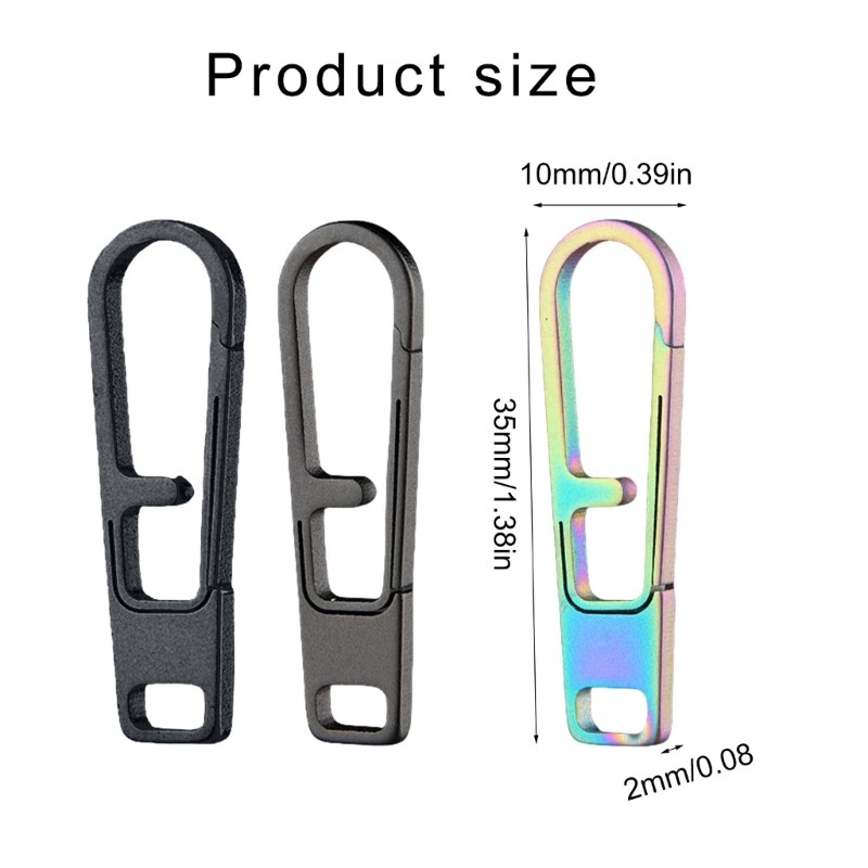8Pcs Titaniums Alloy Zippers Puller Headers Spring Keychains Hanging Buckles