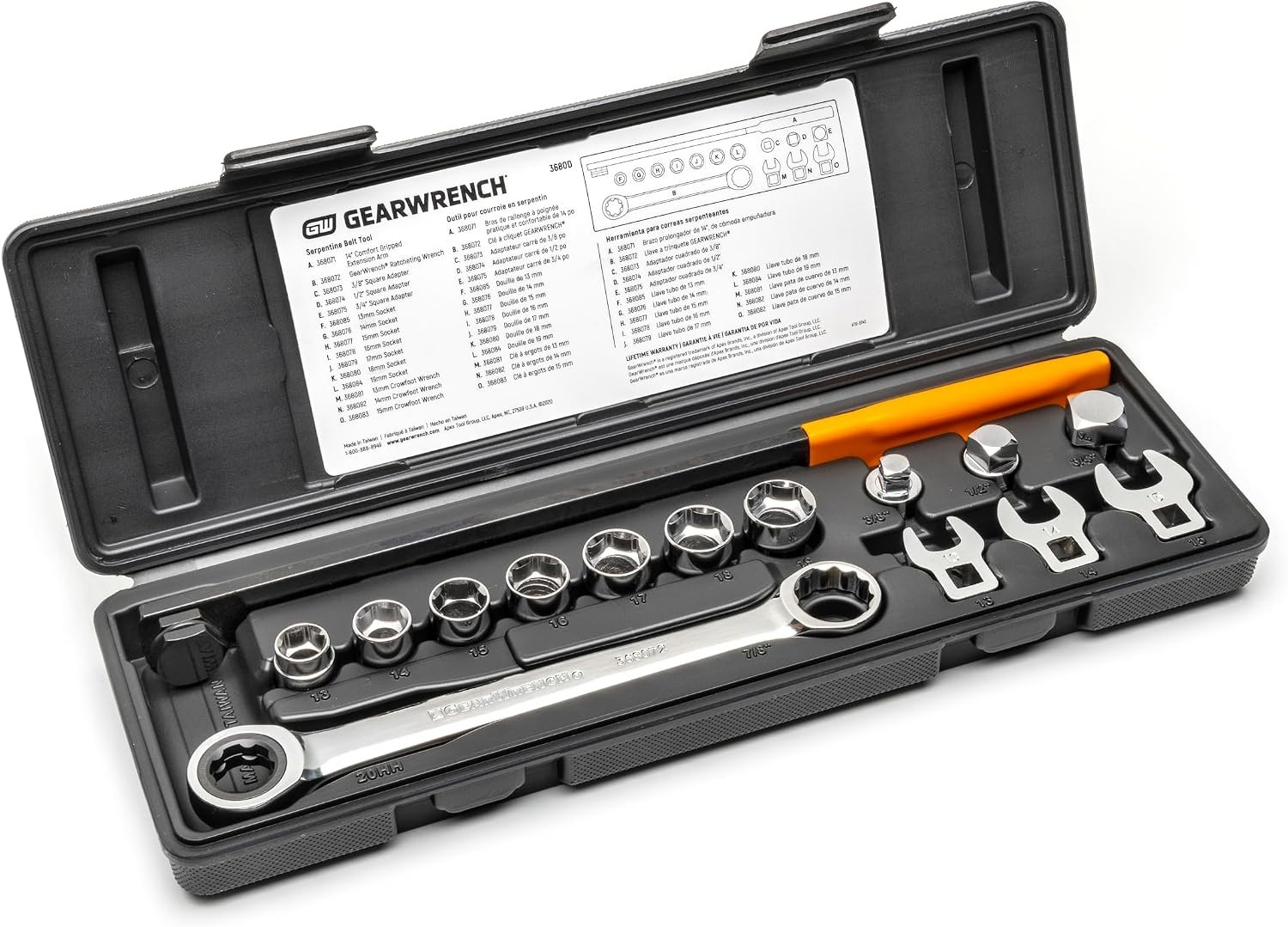 Versatile 15-Piece Ratcheting Tool Set for Serpentine Belt Tasks – Silver Finish