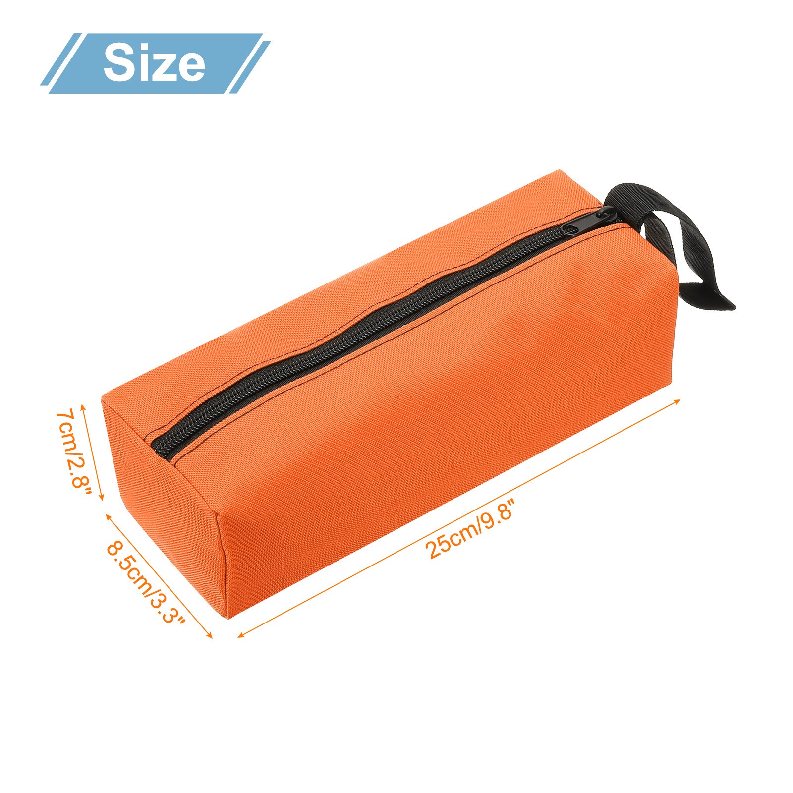 2pcs Zipper Utility Tool Bag 9.8×3.3×2.8 Inch Multi-purpose Tote Bag Orange