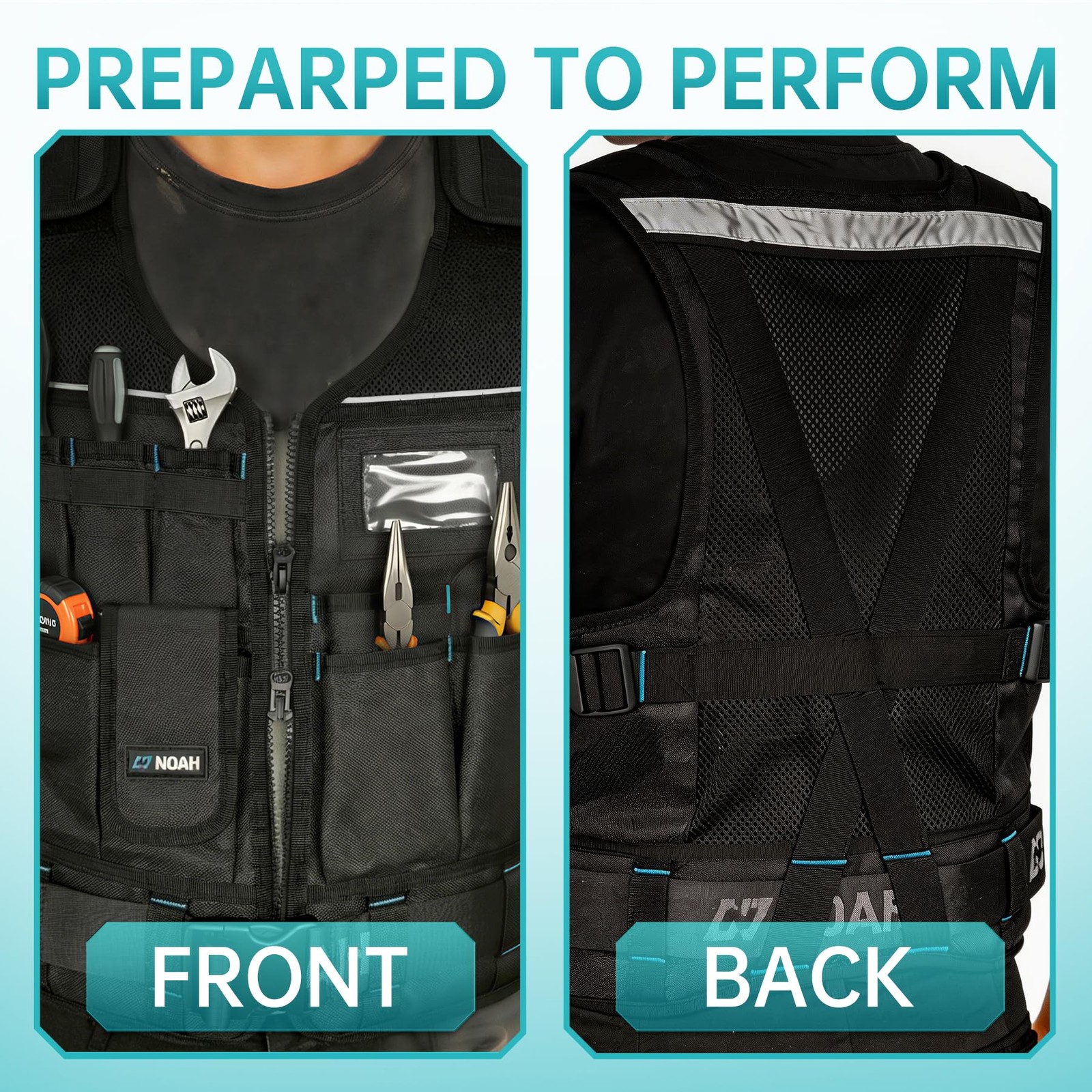 Heavy-Duty Tool Vest for Men, Adjustable Size, 1680D Ballistic Fabric, Breath…