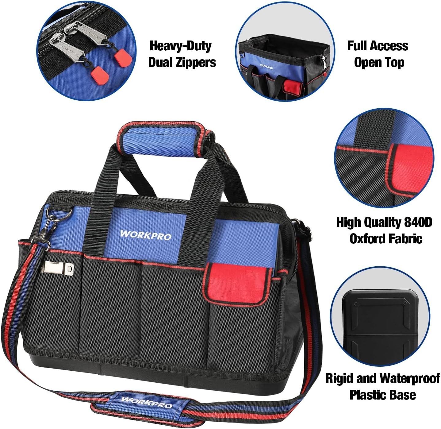 Tool Bag, 18 Inch Tool Bag with Waterproof Molded Base, Open Top Tool Organiz…