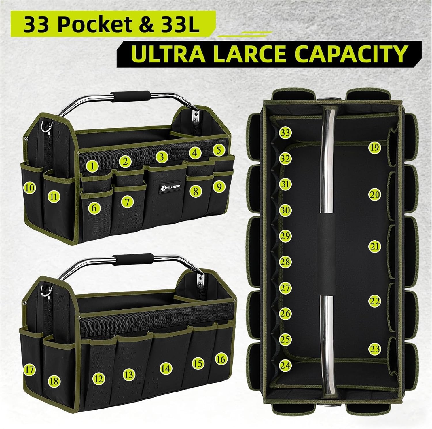 16in Foldable Open Top Tool Tote, Tool Bags For Men Heavy Duty, Tool Carrier …