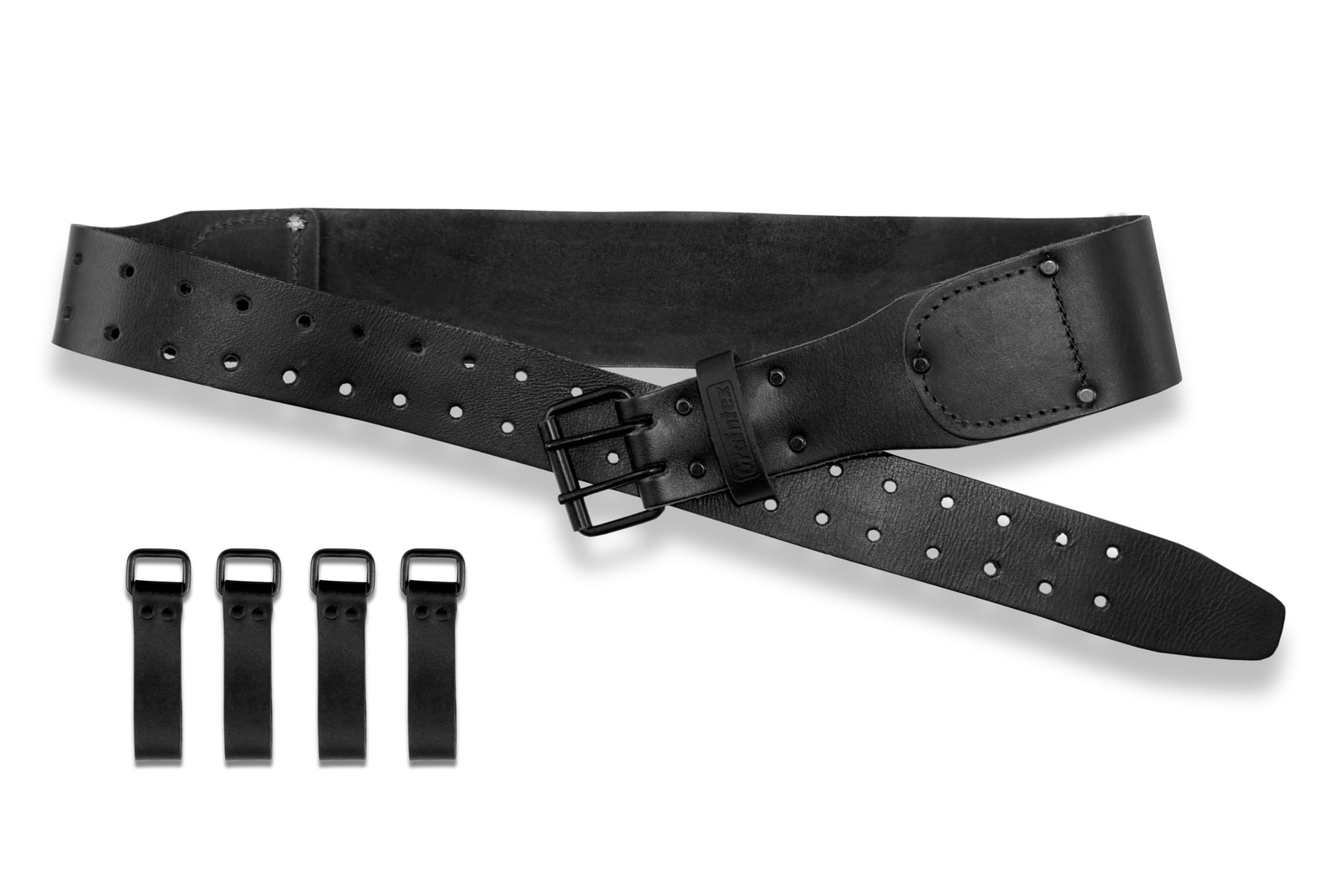 LB2084 2.3/4” Top Grain Leather Belt With 4 Suspender Hooks Black Color for F…