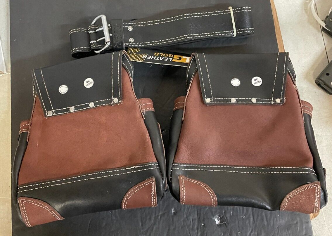 LEATHER GOLD Genuine Finished Leather Framer’s Adjustable Rig Tool Belt 3450 NEW