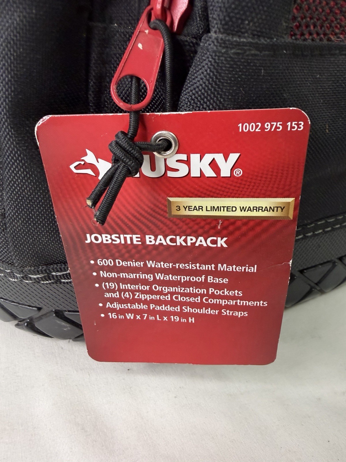 Husky Jobsite Backpack Tool Bag 16”x7”x19” With Tag 1002 975 153