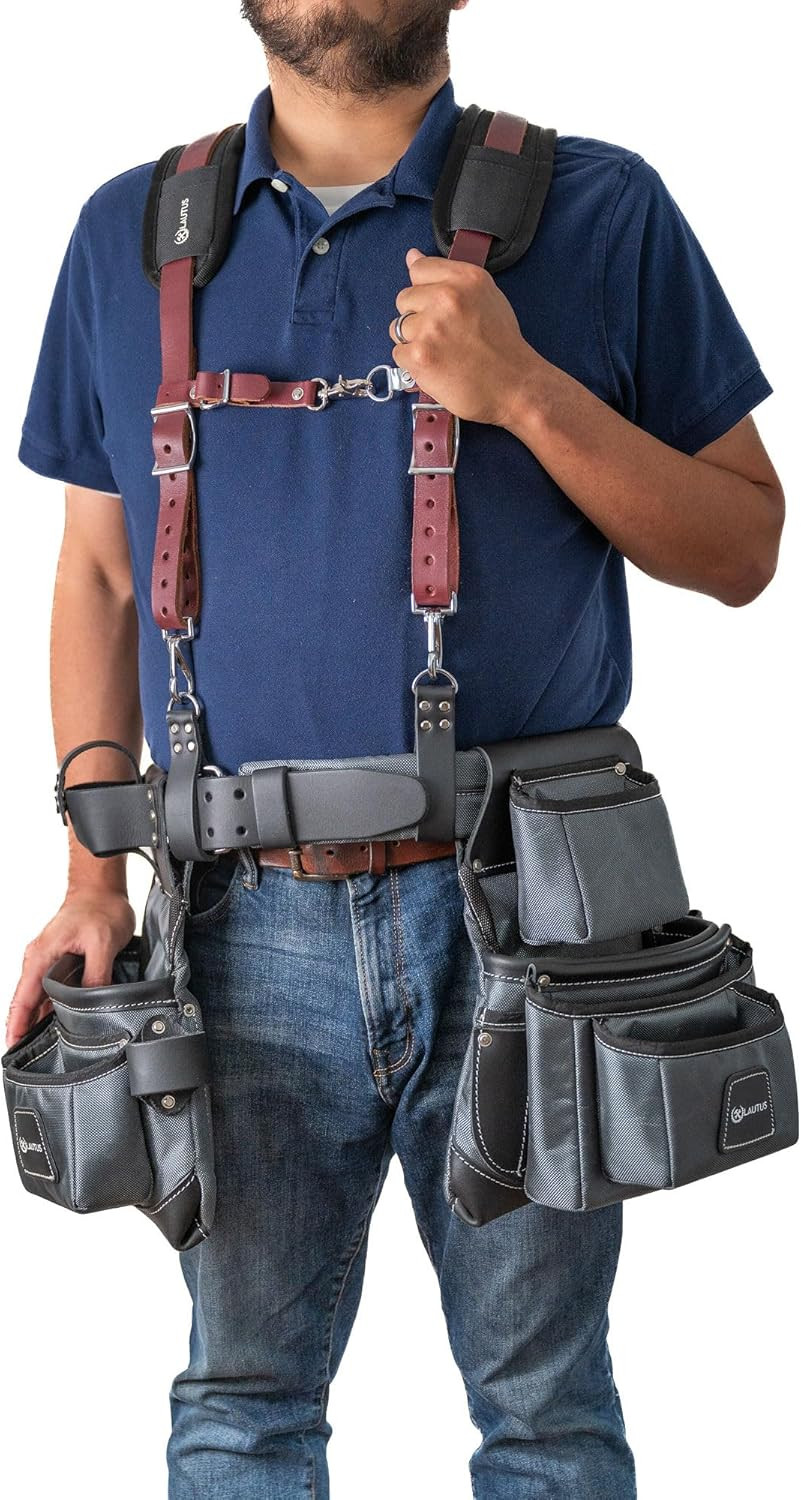 Leather Padded Tool Belt Suspenders W/Chest Strap| Pencil Sleeve| Comfortable &