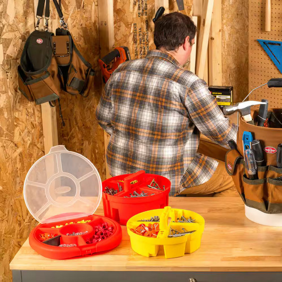 4-Compartment Bucket Stacker Organizer 10.25″ Yellow Tool Storage