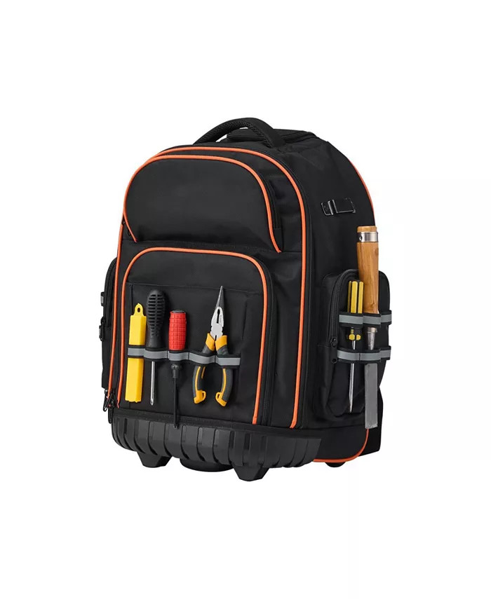 Rolling Tool Backpack on Wheels, 110 Lb Capacity, 45 Pockets, Heavy-Duty Tool Or
