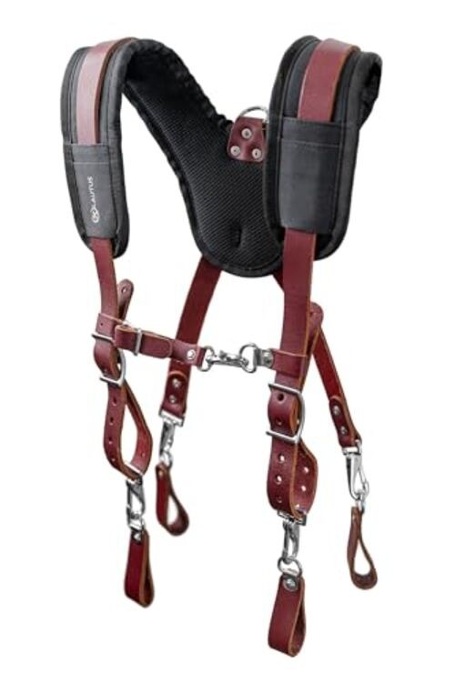 Leather Padded Tool Belt Suspenders w/Chest Strap| Pencil Sleeve| Comfortable