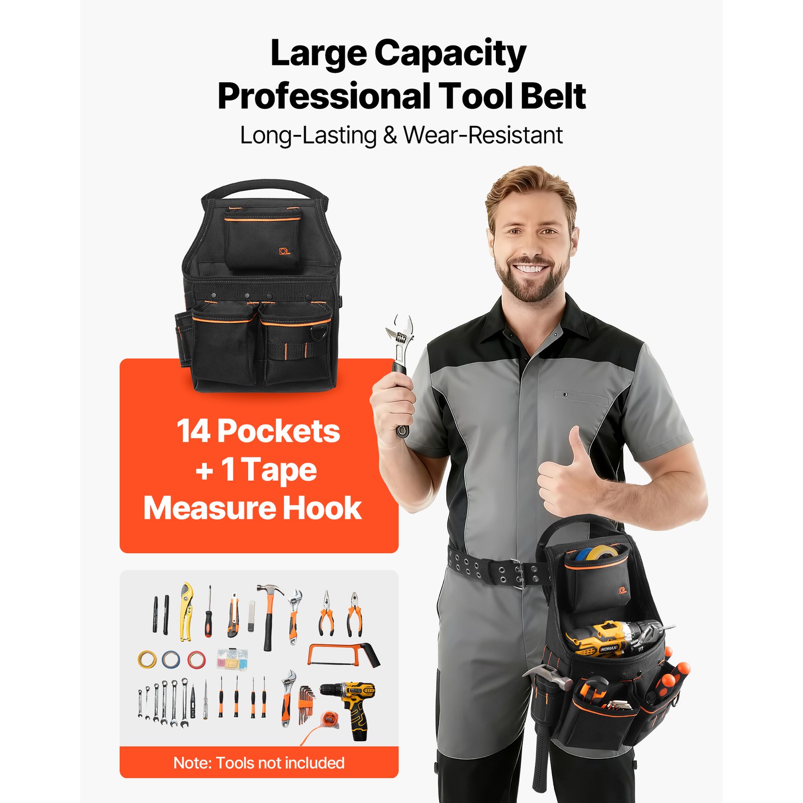 Uimoso Electricians Tool Pouch with Belt, 14-Pocket Organizer for Tools